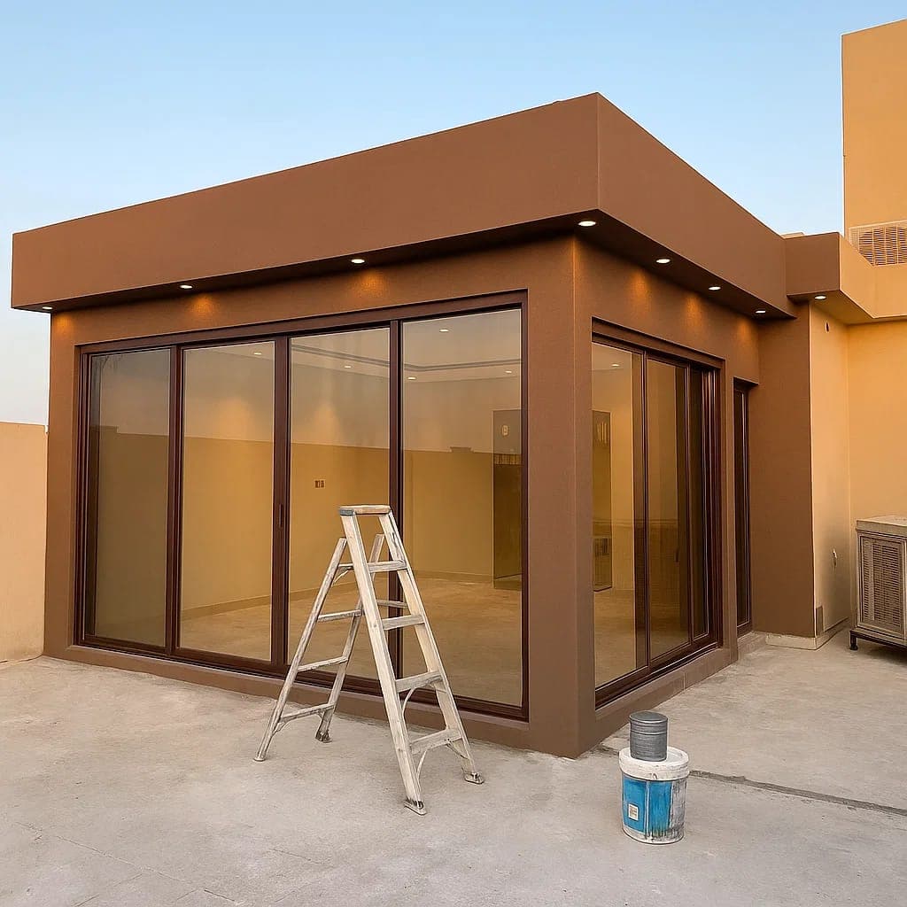 مشروع مجلس خارجي زجاجي مودرن في حي الشاطئ
